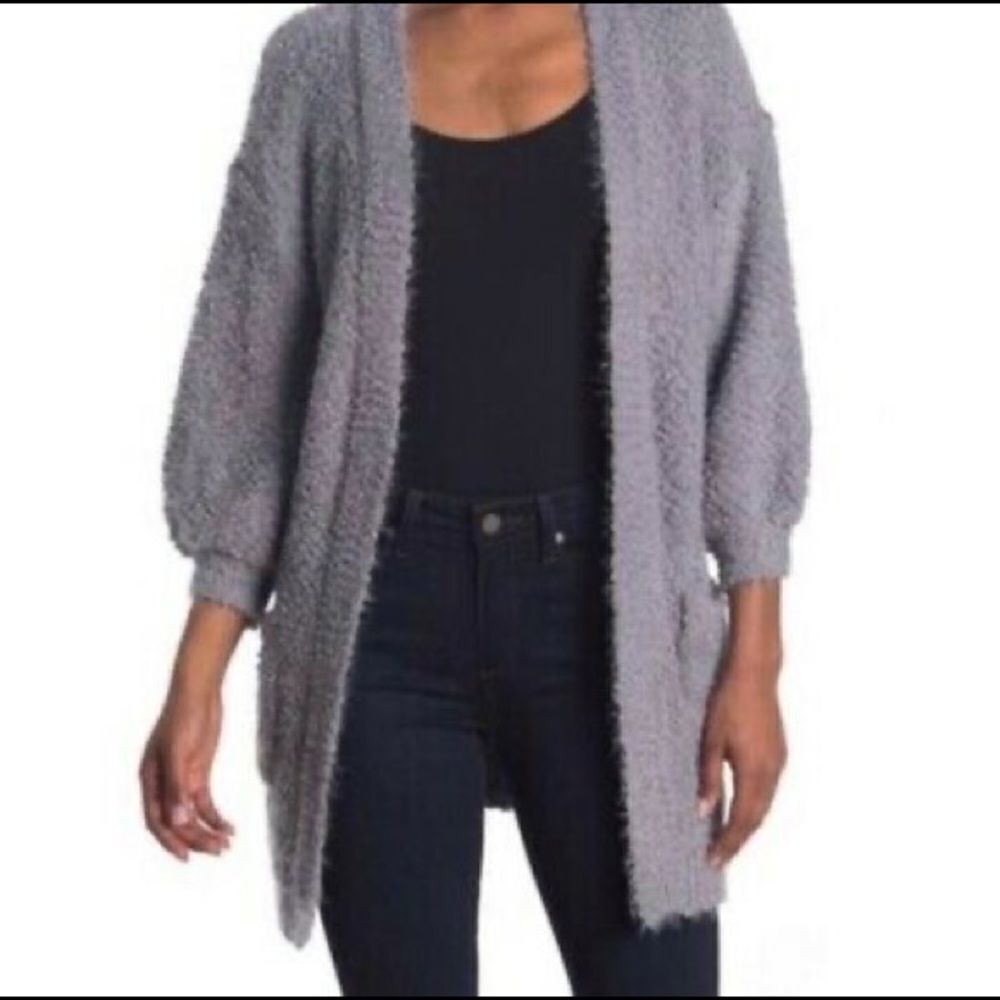 ✨ FRNCH Open Cardigan Fuzzy Popcorn Textured Eyelash Gray ✨